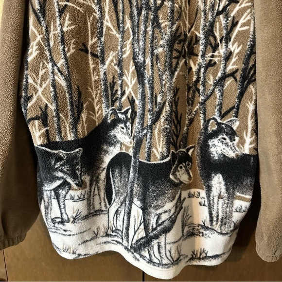 Vintage Women’s Black Wolves Tan Fleece Teddy Zip-Up Jacket Nature Size XL - Picture 9 of 13